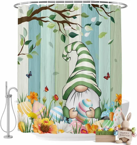 Miniatura 17 de LooPoP Cortina de ducha de Pascua con ganchos, tela impermeable, diseño de flores, zanahoria, conejo, juego de cortinas de ducha para baño, bañeras