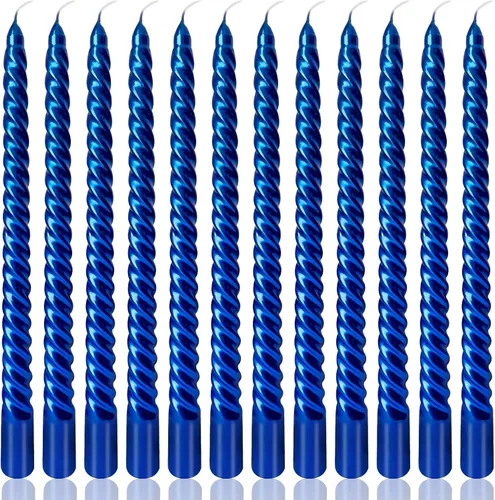 Miniatura 18 de Juego de velas cónicas en espiral de color blanco metálico de 10 pulgadas para decoración navideña, paquete de 12 velas trenzadas sin perfume, velas