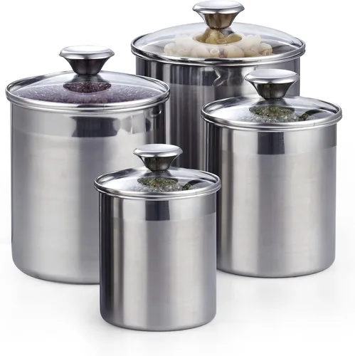 Cooks Standard Juego de recipientes de almacenamiento de acero inoxidable para alimentos, tamaño mediano, 4 piezas, 0.95qt/1.6qt/2.5qt/3.5qt,