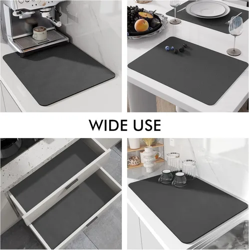 Miniatura 4 de LIMNUO Tapete de café de goma para ocultar manchas, alfombrilla para cafetera para encimeras, absorbente con respaldo para secado de platos para Gris
