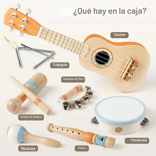 Miniatura 3 de Vanplay Juego de guitarra para niños, juguetes Montessori para niños de 2 a 3 años, regalos de cumpleaños, instrumentos musicales 7 en 1 para niños