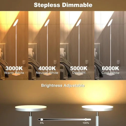 Miniatura 2 de Lámpara de pie LED, lámpara de pie brillante de 3600 lúmenes, equivalente a 350 W, con atenuación continua de 2700 K-6500 K, lámpara moderna