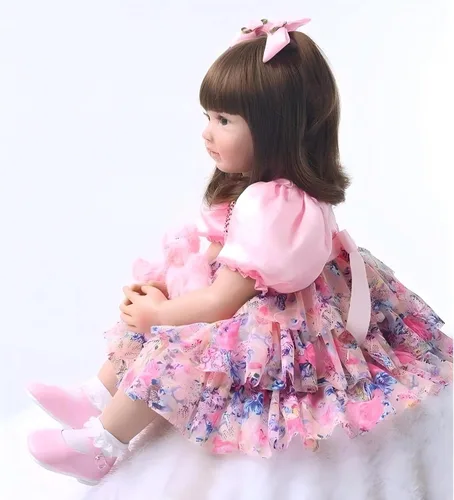 Miniatura 5 de iCradle Muñeca de bebé Reborn de 24 pulgadas y 23.6 in de cuerpo suave de vinilo realista muñeca de bebé princesa de pelo largo realista muñeca bebé