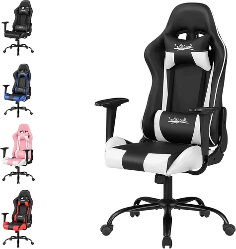 Miniatura 11 de Silla para videojuegos, silla de videojuegos, silla de juegos de computadora barata, silla de juegos de piel sintética, respaldo alto, silla Negro