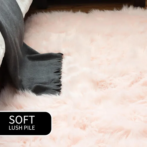Miniatura 8 de Super Area Rugs - Alfombra de piel de oveja suave y esponjosa Rosa claro