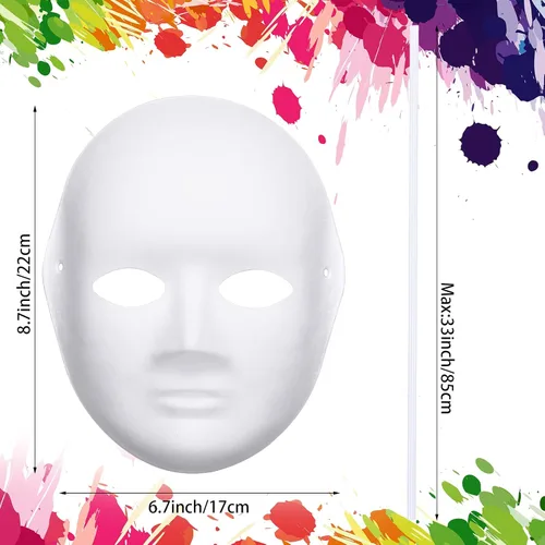 Miniatura 2 de Aoriher 50 máscaras faciales completas para manualidades, color blanco, de papel liso, máscaras de arte pintables en blanco para mujeres