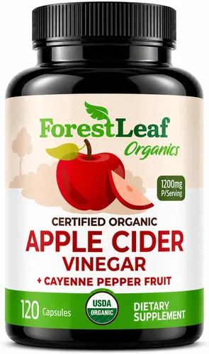 USDA Cápsulas de vinagre de sidra de manzana orgánico con madre, 1200 mg | Vegano y sin OMG | Pastillas de vinagre de sidra de manzana con pimienta