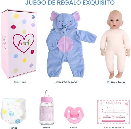 Miniatura 7 de Aori Muñeca de bebé niño de 17 pulgadas, muñecas de bebé de la vida real con kit de alimentación incluido, muñeca de bebé recién nacido que se ve