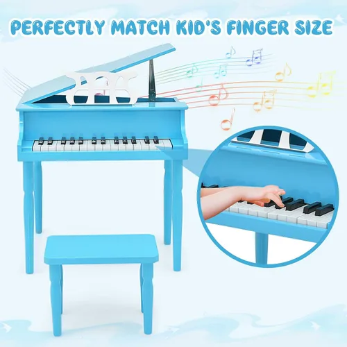 Miniatura 6 de Goplus Piano de juguete clásico para niños de 30 teclas, mini piano de madera estilo grand con banco, tapa para piano, estante para música, juguete