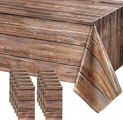 Miniatura 7 de Tatuo Paquete de 1 mantel de plástico rústico de grano de madera natural para mesa rectangular, decoración de mantel estilo rústico para cumpleaños