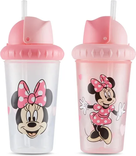 Miniatura 10 de Disney Vasos para sorber para niños y niñas Paquete de dos vasos para sorber de 10 onzas con popote y tapa, botella de agua de viaje azul duradera