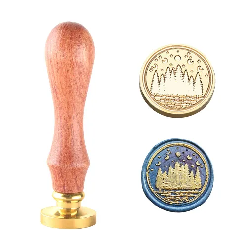 Miniatura 10 de Juego de sellos de cera para plantas con 6 cabezales de latón extraíbles y 1 mango de madera, sellos de cera retro para decoración de sobres
