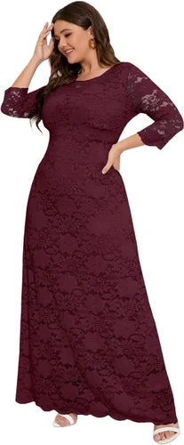 Miniatura 4 de MAYFASEY Vestido de novia de encaje floral para mujer, talla grande, manga 34, dama de honor, fiesta de noche, vestido largo con bolsillos