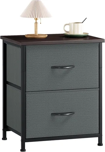Miniatura 9 de Somdot - Mesita de noche, pequeña cómoda para dormitorio con 2 cajones, mesa auxiliar de noche con contenedores de tela para dormitorio, armario