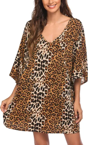 Miniatura 4 de Ekouaer Camisón de dormir con cuello en V profundo para mujer, camisón de murciélago de gran tamaño, tallas S-4XL