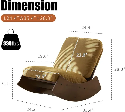 Miniatura 2 de HAZO Mecedora para cuarto de bebé, tapizada de tela de pana, con respaldo alto, mecedora, cómoda silla auxiliar individual para sala de estar, Canela