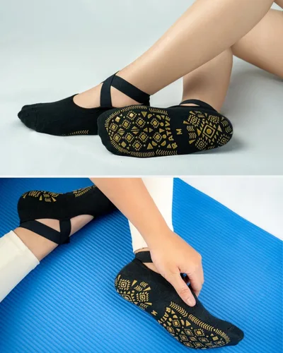 Miniatura 6 de RATIVE X-Cross Straps Anti Slip Non Skid Barre Yoga Pilates Hospital Socks with grips for Mens Womens
