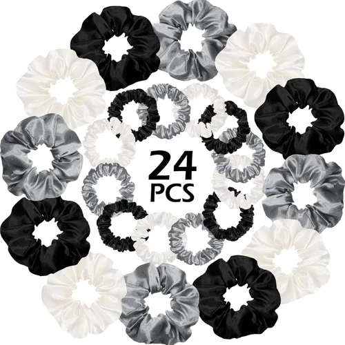 Miniatura 3 de 24 coleteros de satén para el cabello, bandas elásticas de seda para el cabello, ligas finas para coleta de caballo para mujeres y niñas, accesorios