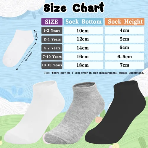 Miniatura 7 de ZERULETS Calcetines para niños, 20 pares de calcetines de tobillo de corte bajo cortos deportivos para niños y niñas, niños de 1 a 13 años