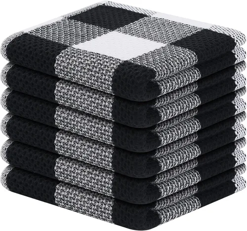 Mordimy Trapos de cocina a cuadros 100% algodón, 12 x 12 pulgadas, súper suaves y absorbentes, de secado rápido, trapos de cocina para cocina,