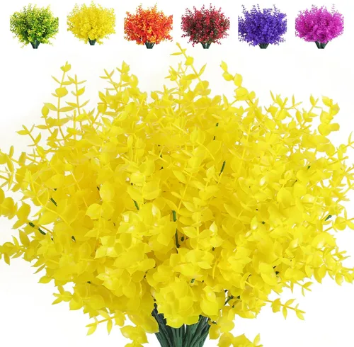 Miniatura 35 de RECUTMS - Flores artificiales, plantas artificiales, resisten los rayos ultravioleta, arbustos sintéticos, para interior y exterior, maceta