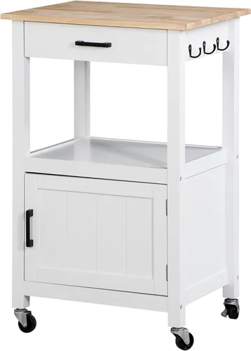 ZENY Carrito de isla de cocina rodante con armario de almacenamiento y estante, carrito de cocina con cajón sobre ruedas, barra de café pequeña para