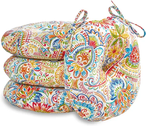 Miniatura 12 de South Pine Porch Juego de 4 cojines redondos para silla bistró de 15 pulgadas, diseño floral rojo Aloha