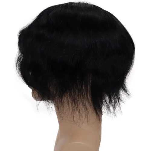 Miniatura 4 de Tupé de cabello humano europeo para hombres, suave, completo, sistema de reemplazo de cabello de encaje suizo, 10 x 8 pulgadas, lacio, #1 color 1B