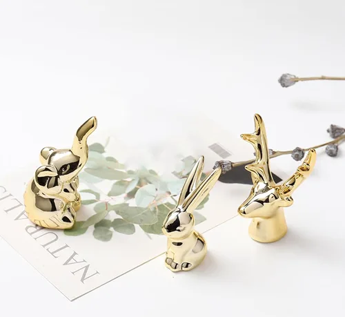 Miniatura 2 de Figuras de animales de cerámica, adornos dorados para decoración del hogar, esculturas y estatuas, regalos de arte hechos a mano (elefante)