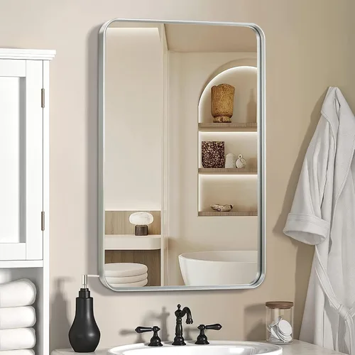 Miniatura 8 de NicBex Espejo de tocador de baño de 32 x 22 pulgadas, espejo de pared con marco de aleación para tocador de baño, dormitorio, pasillo y decoración