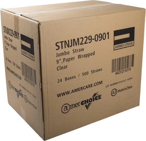 Miniatura 4 de AmerCare Royal Jumbo Pajitas de plástico, pajitas desechables envueltas en papel para cócteles, refrescos, jugos, 9 pulgadas, transparente, caja