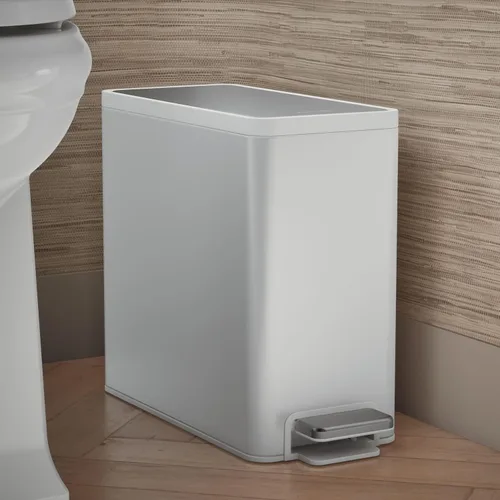 Miniatura 2 de Kohler 20957-STW Bote de Basura Delgado con Pedal de 2.5 Galones, Bote de Basura para Baño con Pedal de Pie de Cierre Suave, Blanco con Acero Acero