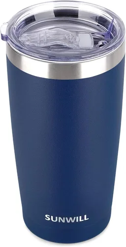 Miniatura 24 de SUNWILL Vaso de café de viaje de 20 onzas, taza aislada con tapa, taza de acero inoxidable para bebidas calientes y frías, con recubrimiento
