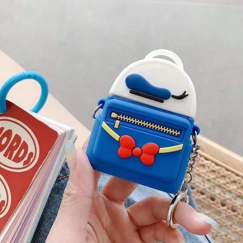 Miniatura 2 de Funda de silicona suave con clip de gancho para llavero para Apple AirPods 1, 2, 1ª generación, mochila de pato Donald, animación de animación 3D
