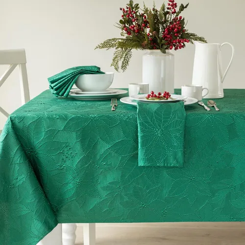 Miniatura 8 de Benson Mills - Mantel de tela de damasco Poinsettia Legacy, para fiestas, invierno y Navidad