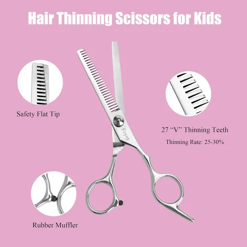 Miniatura 3 de Fcysy - Kit de tijeras de corte de pelo para niños, 6 pulgadas, punta redonda, tijeras de corte de pelo, tijeras de adelgazamiento, suministros