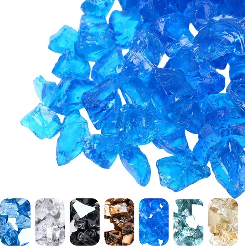 Miniatura 11 de Hisencn 1/2 pulgada 10-libras mezclado hoguera de vidrio para interior y exterior chimeneas de gas de vidrio de fuego, cuencos de fuego, jardín Azul