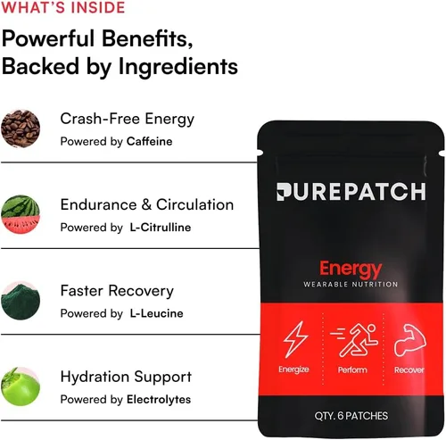 Miniatura 7 de Pure Patch® Energy Patch - Parche tópico inspirado en botánicos con cafeína, aminoácidos y mezcla de electrolitos, formato no ingestible, 30 parches
