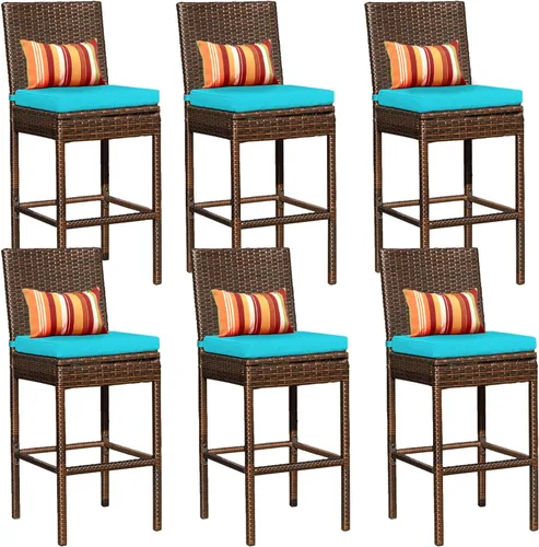 Miniatura 16 de Sundale Outdoor Juego de 4 taburetes de bar de 30 pulgadas de altura de asiento, taburetes de mimbre para patio con respaldo, silla de ratán marrón