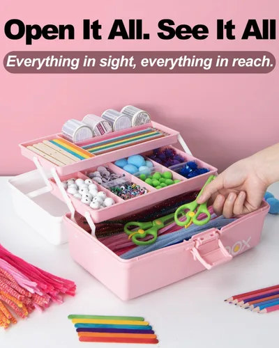 Miniatura 5 de TERGOO Organizadores y Almacenamiento de Manualidades de Plástico de 3 Capas de 12 Pulgadas, Caja de Aparejos Plegable Portátil con Asa y Divisores