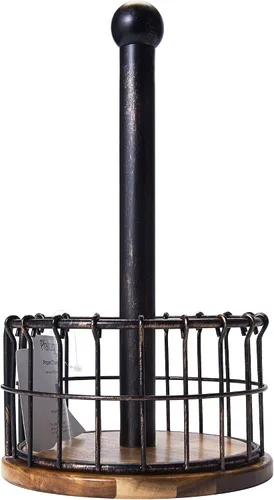 Miniatura 3 de Pfaltzgraff Portarollos de alambre de yunque y madera de acacia, 13.25 pulgadas, negro antiguo