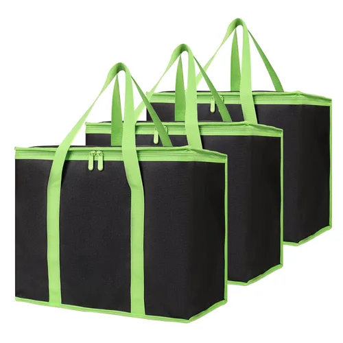 Miniatura 28 de Paquete de 1 bolsa aislada para entrega de alimentos con parte inferior dura, calentadores de alimentos comerciales XXXL para conductores de Negro