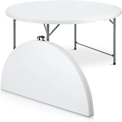 Miniatura 17 de Magshion Mesa plegable redonda de 48 pulgadas, mesa de plástico plegable de 4 pies con asa de transporte para exteriores, boda, fiesta, evento, Negro