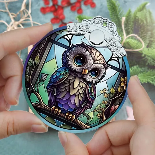 Miniatura 3 de Jocidea Adornos navideños de búho - Adornos festivos de vidrio manchado, adornos para árbol de Navidad, regalos de Navidad para amantes de los búhos