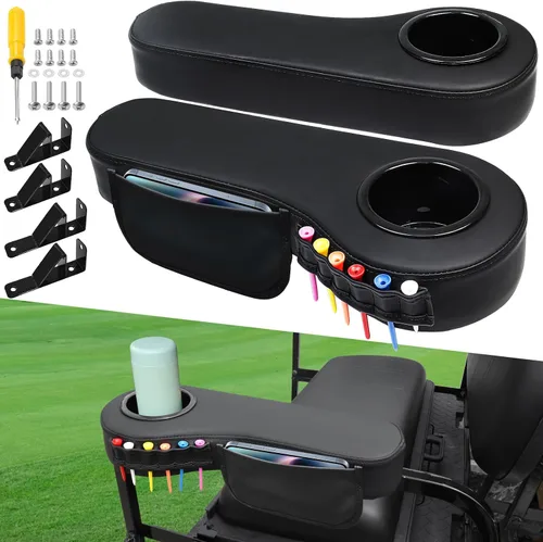 Miniatura 8 de MOSNAI Golf Cart Armrest with Cup Holder for Club Car EZGO Yamaha Rear Seat 1-Inch Square Tube, Upgrade Golf Cart Armrest with Phone Storage Pouch