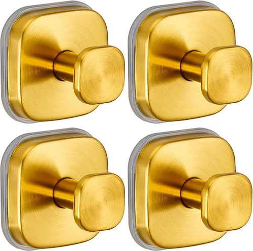 Ganchos de ventosa para ducha, ganchos de baño reutilizables para toallas, batas y lufa, montaje sin taladro en cocina, paredes, metal, vidrio, Oro