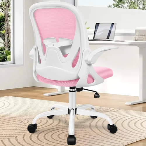Miniatura 2 de Primy Silla de oficina ergonómica con soporte lumbar ajustable y altura, silla giratoria de malla transpirable para computadora con reposabrazos Rosa