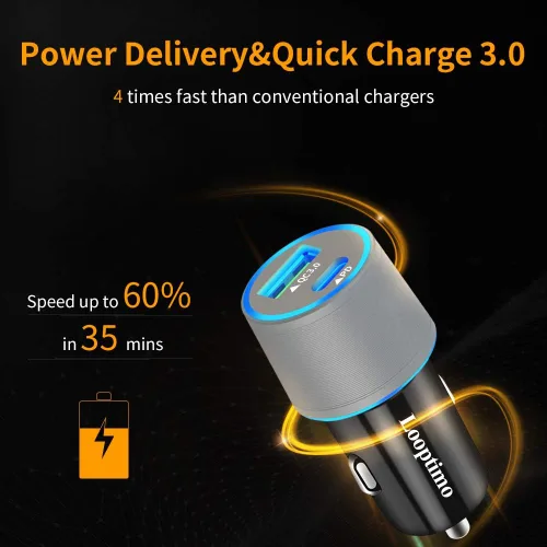 Miniatura 2 de Cargador de coche USB C rápido de 45 W para Google Pixel 10/10 Pro/10 Pro XL/9/9a/8/7, Galaxy S26/S25 Ultra, Looptimo Android Phone Plug PD y QC3.0