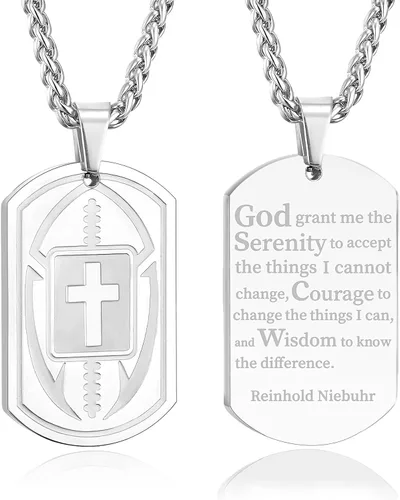 Miniatura 28 de Collar de cruz de versículo bíblico de fútbol para hombres, regalo religioso de acero inoxidable, joyería deportiva de fútbol, regalos de Pascua