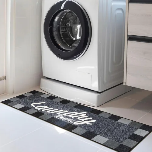 Miniatura 15 de Alfombra lavable a máquina con diseño de texto antideslizante con parte trasera de goma, 2 x 5, para lavandería, para baño, lavadero, 20 x 59